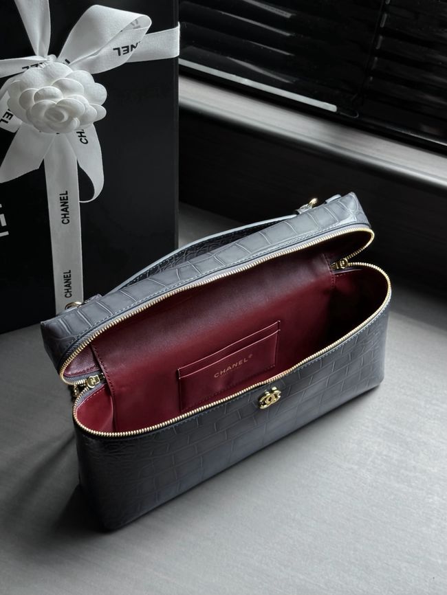 Chanel Vanity with Chain Crocodile Embossed AP5195 gray