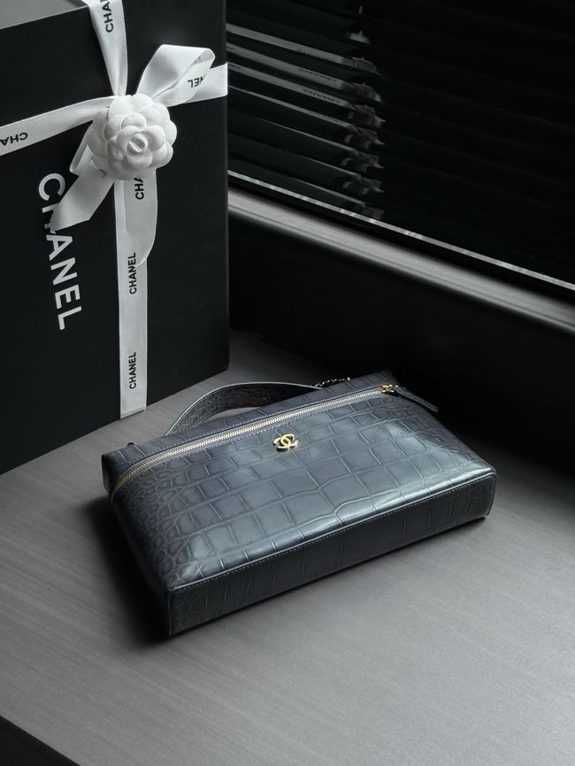 Chanel Vanity with Chain Crocodile Embossed AP5195 gray