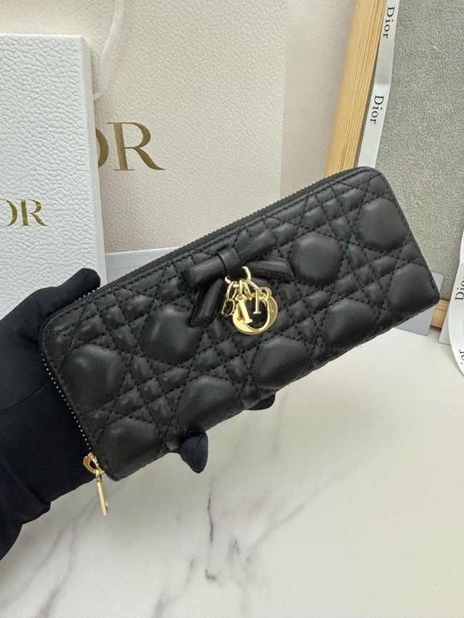 LADY DIOR LOTUS WALLET CANNAGE LAMBSKIN S2600 black