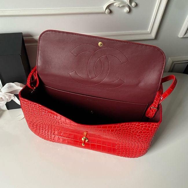 Chanel Crocodile Embossed Maxi Flap bag AS6231 red Chanel Crocodile Embossed Maxi Flap bag AS6231 red