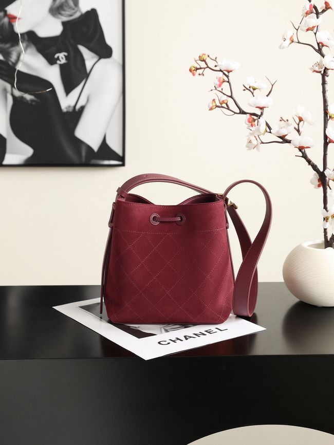 Chanel Suede Calfskin Bucket Bag AS6537 burgundy Chanel Suede Calfskin Bucket Bag AS6537 burgundy