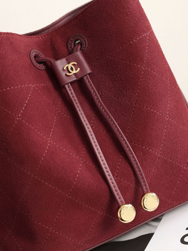 Chanel Suede Calfskin Bucket Bag AS6537 burgundy Chanel Suede Calfskin Bucket Bag AS6537 burgundy
