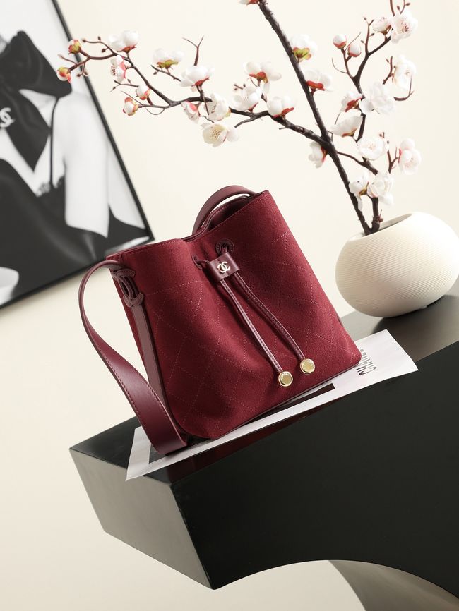Chanel Suede Calfskin Bucket Bag AS6537 burgundy Chanel Suede Calfskin Bucket Bag AS6537 burgundy