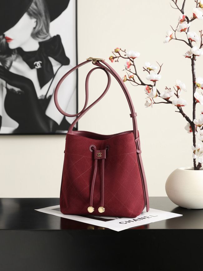 Chanel Suede Calfskin Bucket Bag AS6537 burgundy Chanel Suede Calfskin Bucket Bag AS6537 burgundy