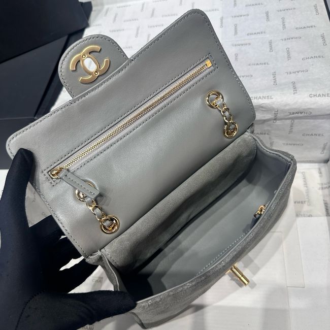 Chanel Mini Flap Bag Suede Calfskin AS6573 gray