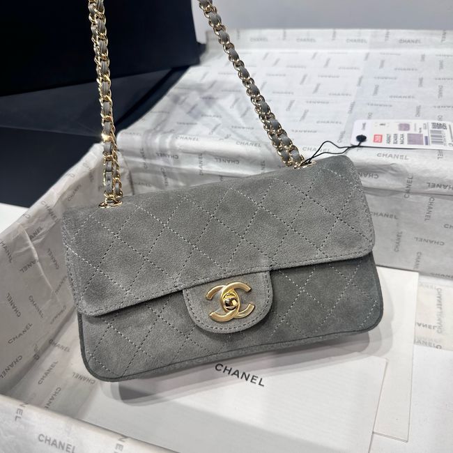 Chanel Mini Flap Bag Suede Calfskin AS6573 gray
