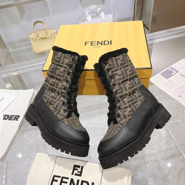 FENDI Filo black leather and FF fabric biker boots 8T8576-1
