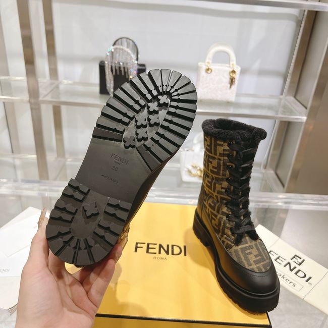 FENDI Filo black leather and FF fabric biker boots 8T8576-1