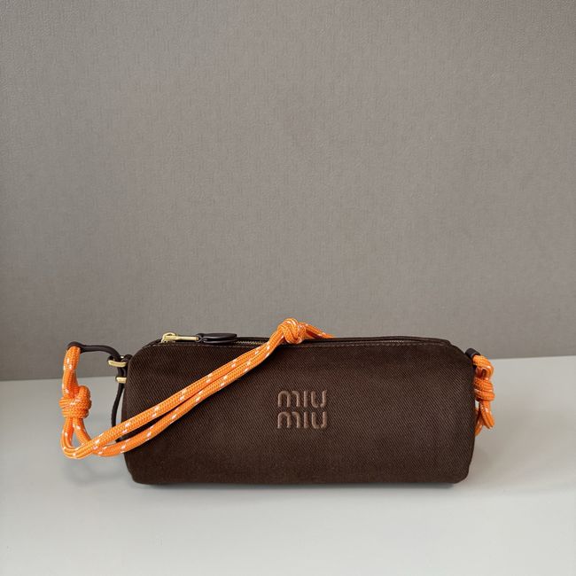 MIUMIU Tote Shoulder Handbag denim 5NE851 dark brown MIUMIU Tote Shoulder Handbag denim 5NE851 dark brown