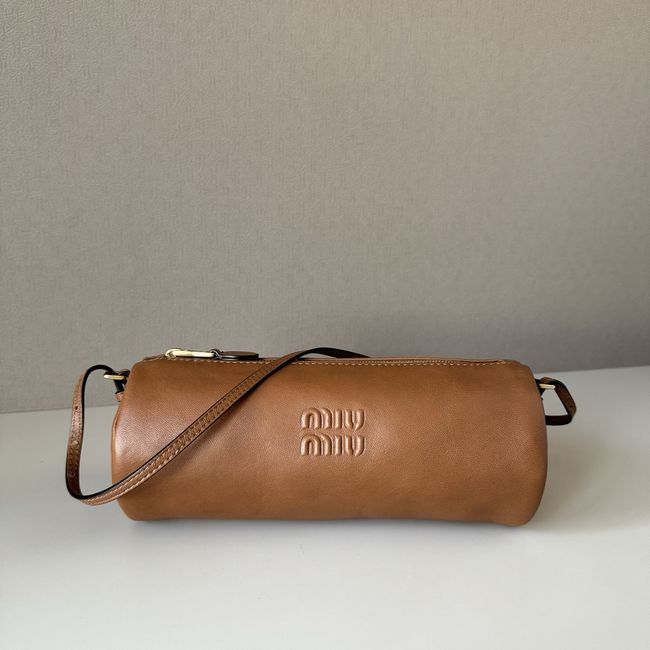 MIUMIU Tote Shoulder Handbag sheepskin 5NE851 camel