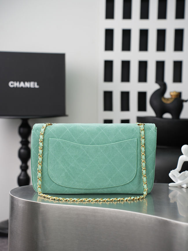 CHANEL Maxi Flap bag Suede Calfskin AS6231 Lake green
