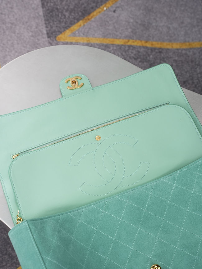 CHANEL Maxi Flap bag Suede Calfskin AS6231 Lake green