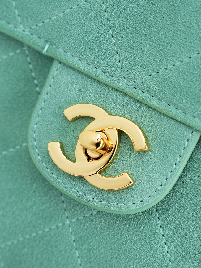 CHANEL Maxi Flap bag Suede Calfskin AS6231 Lake green