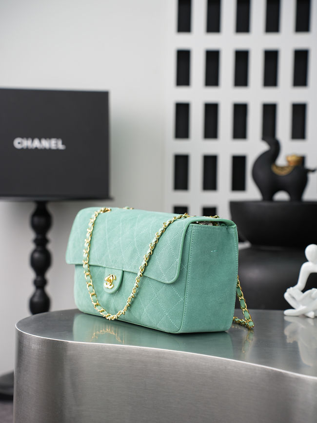 CHANEL Maxi Flap bag Suede Calfskin AS6231 Lake green