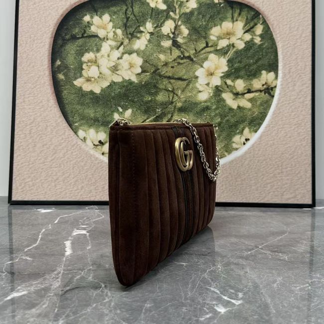 Gucci GG Marmont pouch with strap A006X2 dark brown suede Gucci GG Marmont pouch with strap A006X2 dark brown suede