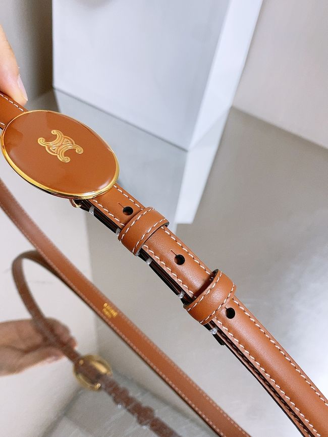 Celine ELLIPSE Belt 13 IN TAURILLON LEATHER WITH ENAMELLED BUCKLE P5706 brown
