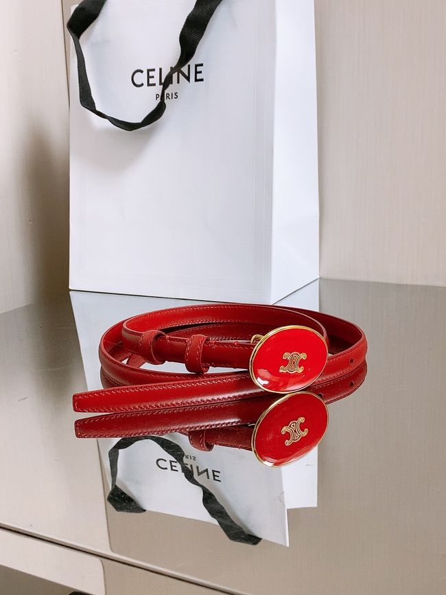 Celine ELLIPSE Belt 13 IN TAURILLON LEATHER WITH ENAMELLED BUCKLE P5706 red