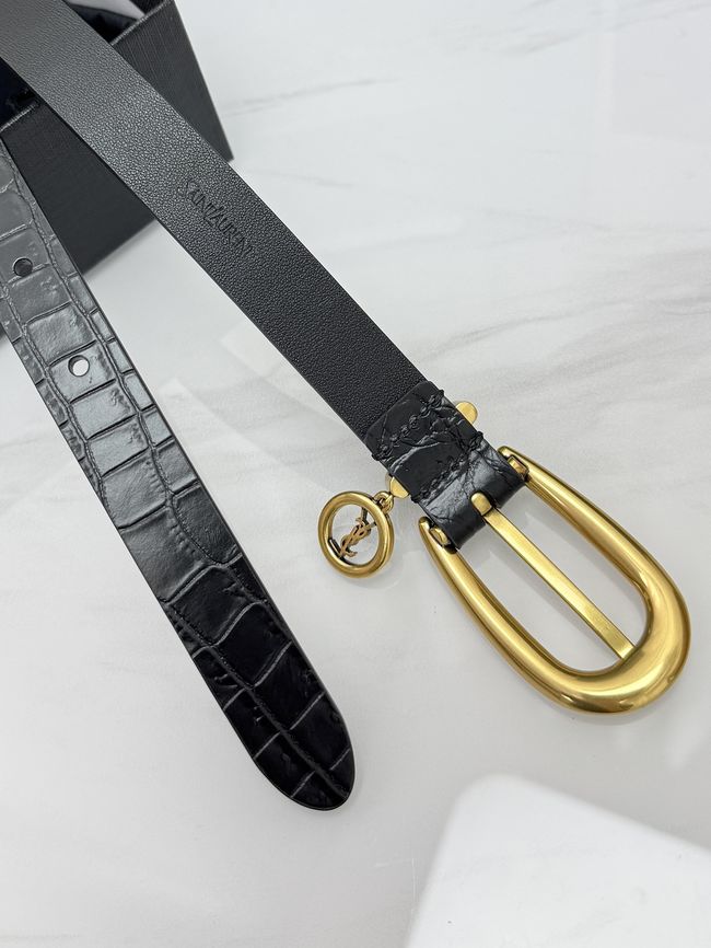 Saint Laurent CASSANDRE charm elongated buckle thin belt in leather S2596-5
