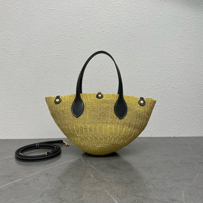 CELINE CLASSIC PANIER MINI BRAIDED TRIOMPHE in RAFFIA and CALFSKIN L10466 TAN