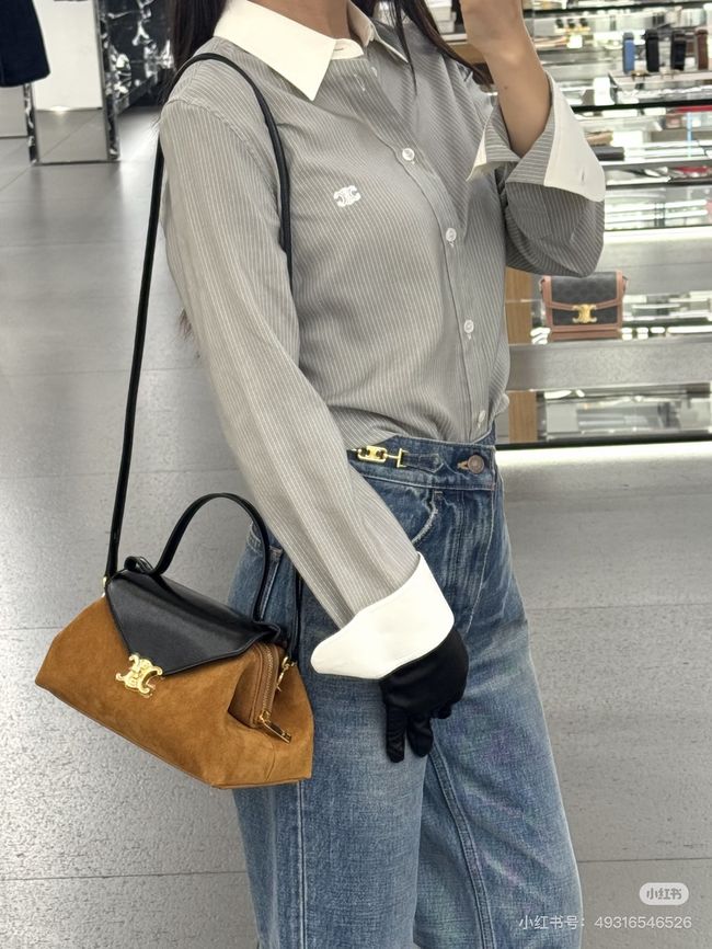 CELINE FLAIR IN GRAINED CALFSKIN L10BF5 Suede CREAMY & black CELINE FLAIR IN GRAINED CALFSKIN L10BF5 Suede CREAMY & black