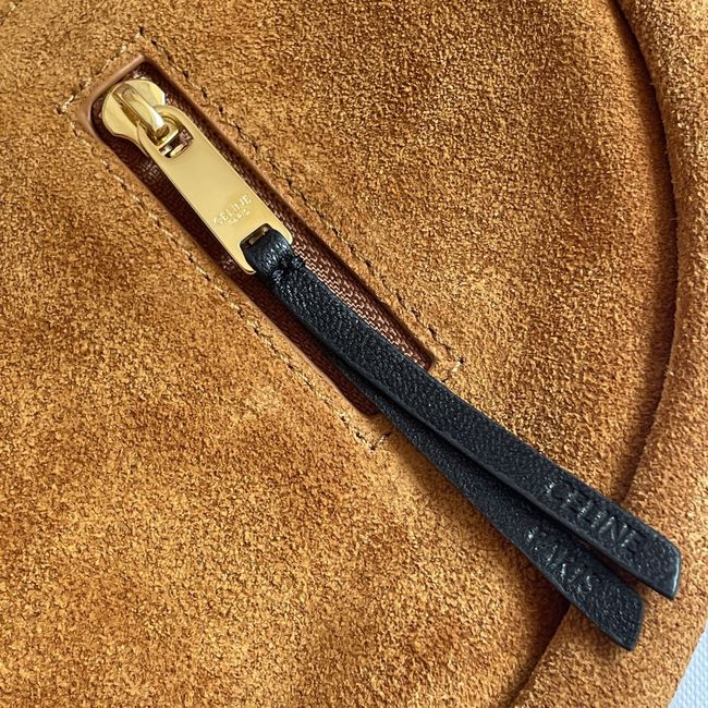 CELINE SOFT TRIOMPHE LITTLE HALFMOON IN SUEDE L103754 CAMEL & BLACK CELINE SOFT TRIOMPHE LITTLE HALFMOON IN SUEDE L103754 CAMEL & BLACK
