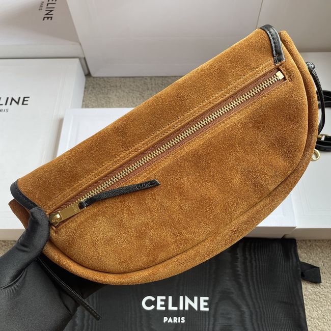 CELINE SOFT TRIOMPHE LITTLE HALFMOON IN SUEDE L103754 CAMEL & BLACK CELINE SOFT TRIOMPHE LITTLE HALFMOON IN SUEDE L103754 CAMEL & BLACK