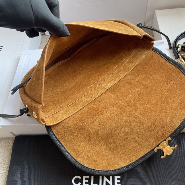 CELINE SOFT TRIOMPHE LITTLE HALFMOON IN SUEDE L103754 CAMEL & BLACK CELINE SOFT TRIOMPHE LITTLE HALFMOON IN SUEDE L103754 CAMEL & BLACK