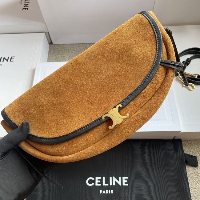 CELINE SOFT TRIOMPHE LITTLE HALFMOON IN SUEDE L103754 CAMEL & BLACK CELINE SOFT TRIOMPHE LITTLE HALFMOON IN SUEDE L103754 CAMEL & BLACK