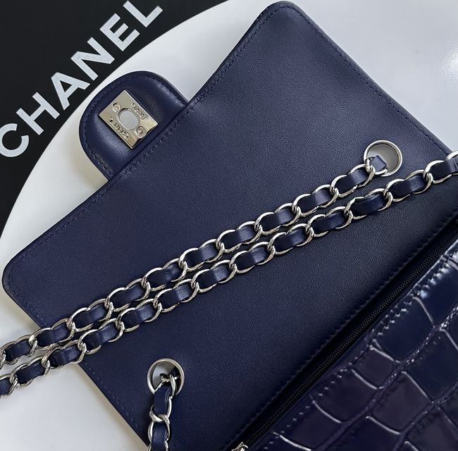 Chanel MINI FLAP BAG Crocodile Embossed 1116 Dark Blue&silver Chanel MINI FLAP BAG Crocodile Embossed 1116 Dark Blue&silver