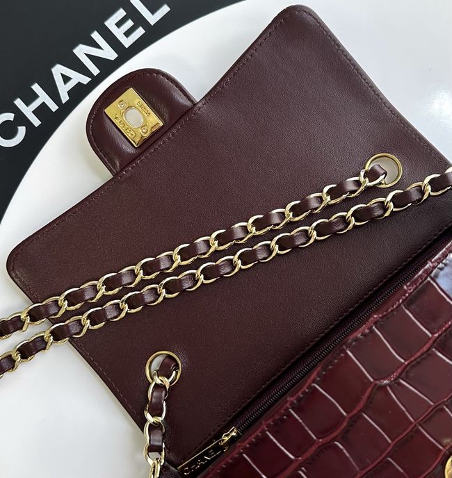 Chanel MINI FLAP BAG Crocodile Embossed 1116 Dark Burgundy&gold Chanel MINI FLAP BAG Crocodile Embossed 1116 Dark Burgundy&gold