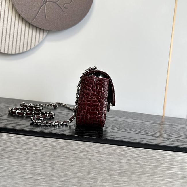 Chanel MINI FLAP BAG Crocodile Embossed 1116 Dark Burgundy&silver