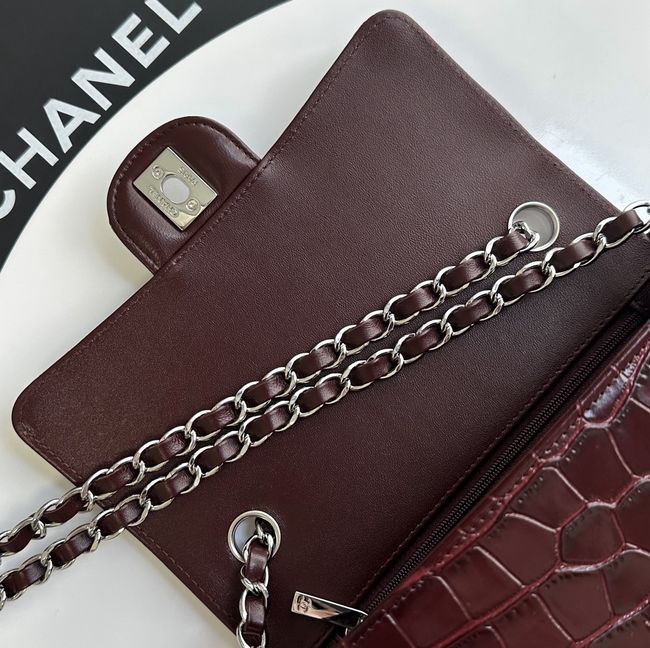 Chanel MINI FLAP BAG Crocodile Embossed 1116 Dark Burgundy&silver