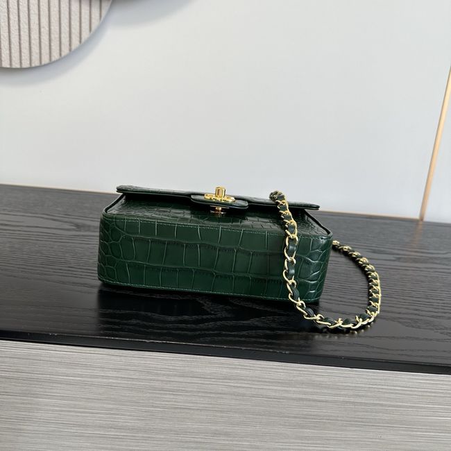 Chanel MINI FLAP BAG Crocodile Embossed 1116 Dark green&gold Chanel MINI FLAP BAG Crocodile Embossed 1116 Dark green&gold