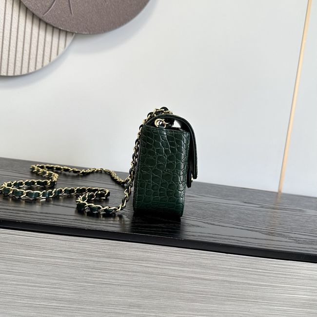 Chanel MINI FLAP BAG Crocodile Embossed 1116 Dark green&gold Chanel MINI FLAP BAG Crocodile Embossed 1116 Dark green&gold