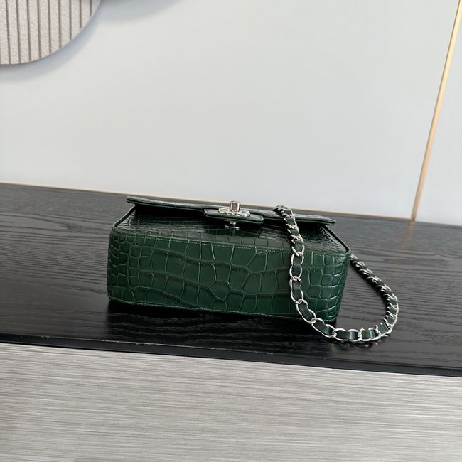 Chanel MINI FLAP BAG Crocodile Embossed 1116 green&silver Chanel MINI FLAP BAG Crocodile Embossed 1116 green&silver