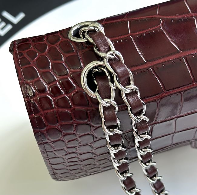 Chanel Small Flap Bag Crocodile Embossed 1112 Dark Burgundy&silver Chanel Small Flap Bag Crocodile Embossed 1112 Dark Burgundy&silver