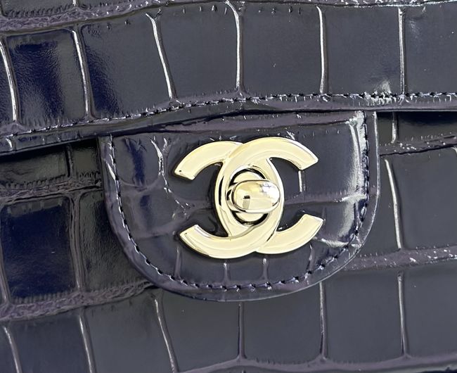 Chanel Small Flap Bag Crocodile Embossed 1112 dark blue&silver Chanel Small Flap Bag Crocodile Embossed 1112 dark blue&silver