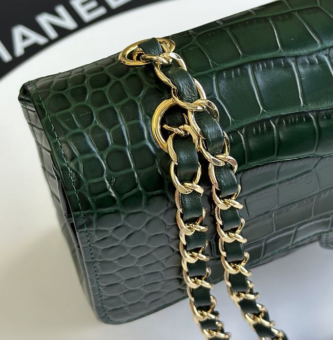 Chanel Small Flap Bag Crocodile Embossed 1112 green&gold Chanel Small Flap Bag Crocodile Embossed 1112 green&gold