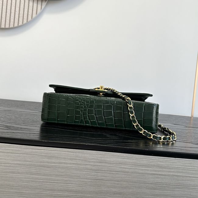 Chanel Small Flap Bag Crocodile Embossed 1112 green&gold Chanel Small Flap Bag Crocodile Embossed 1112 green&gold