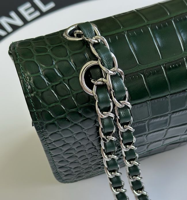 Chanel Small Flap Bag Crocodile Embossed 1112 green&silver Chanel Small Flap Bag Crocodile Embossed 1112 green&silver