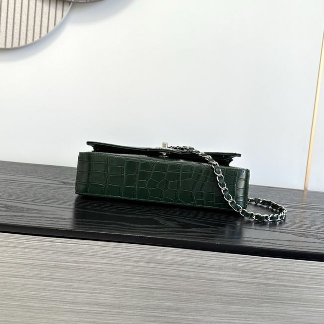 Chanel Small Flap Bag Crocodile Embossed 1112 green&silver Chanel Small Flap Bag Crocodile Embossed 1112 green&silver