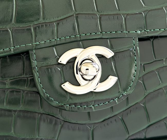 Chanel Small Flap Bag Crocodile Embossed 1112 green&silver Chanel Small Flap Bag Crocodile Embossed 1112 green&silver