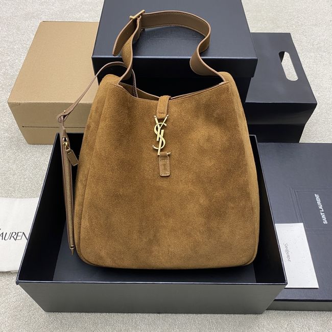 Saint Laurent LE 5 A 7 supple LARGE in suede 850545 CARAMEL COGNAC