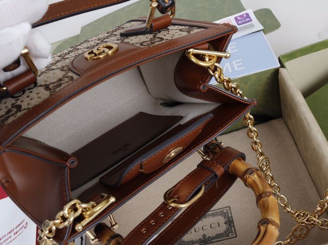 Gucci Diana embroidered small tote bag 675800 brown