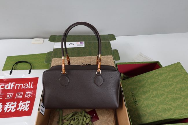 Gucci Large boston bag with bamboo A006OD dark brown