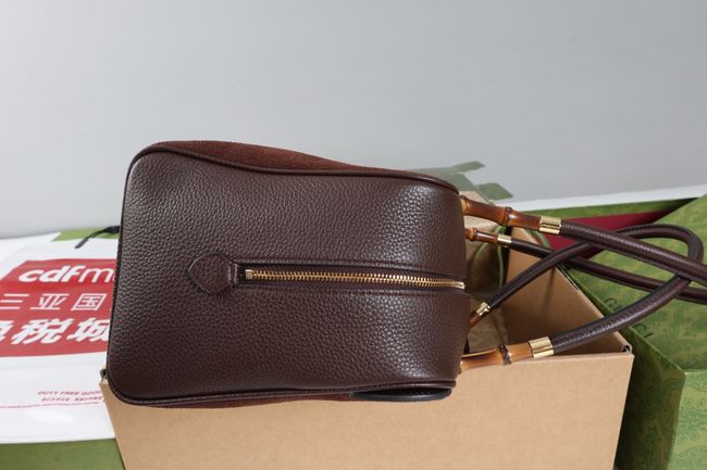 Gucci Large boston bag with bamboo soft suede A006OD Dark brown
