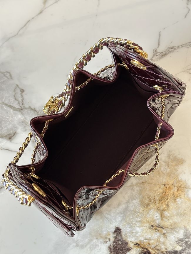 CHANEL 25 SMALL HANDBAG patent leather AS5293 Burgundy