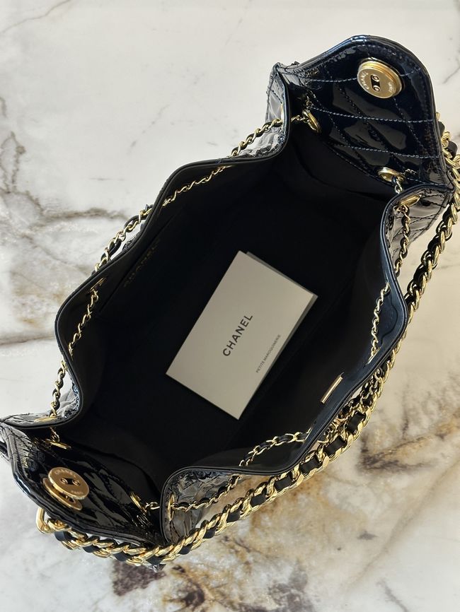 CHANEL 25 SMALL HANDBAG patent leather AS5293 black