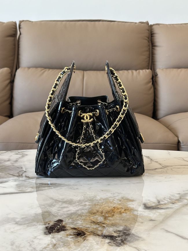 CHANEL 25 SMALL HANDBAG patent leather AS5293 black