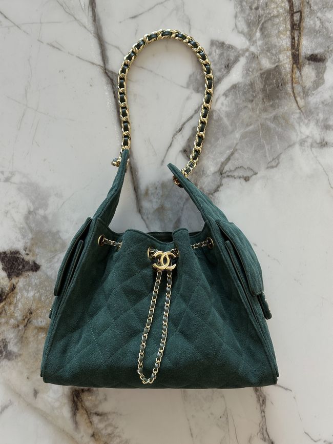 CHANEL 25 Small Handbag Suede AS5293 dark blue